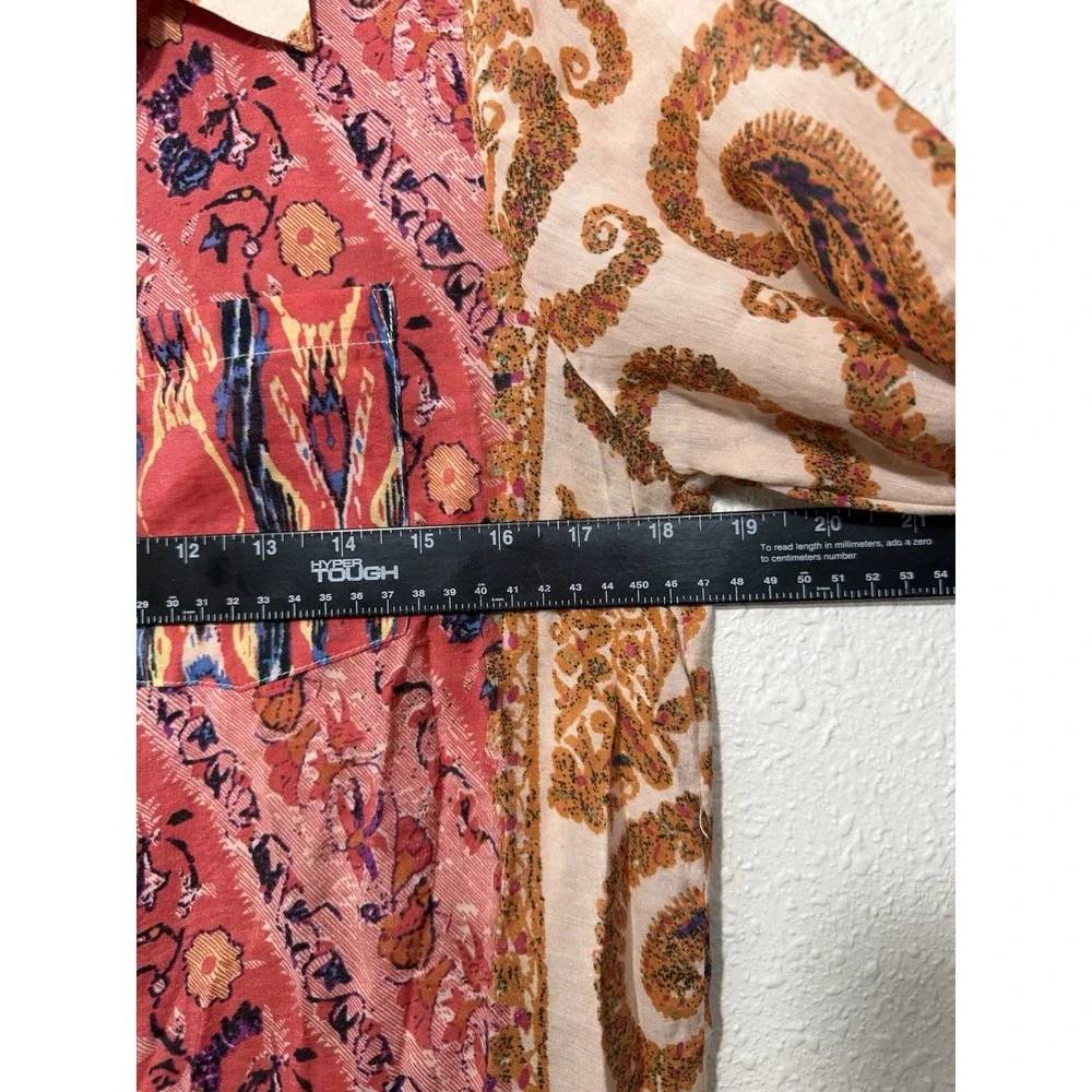 Soft Surroundings Silk Blend Top Small Petite Button Down Boho Art Colorful
